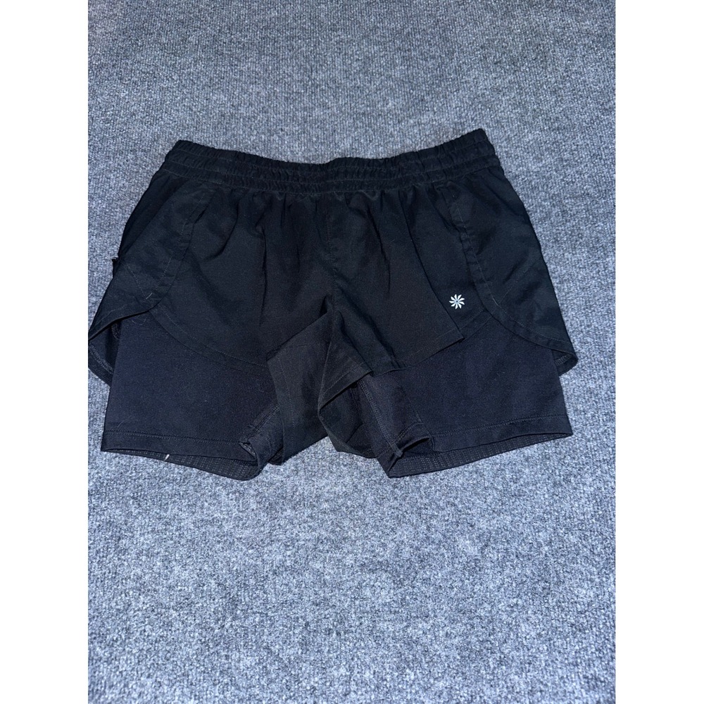 Athleta Womens Black 2-in-1 Running Shortsβ Built-in Liner Side Zip Pocket Small